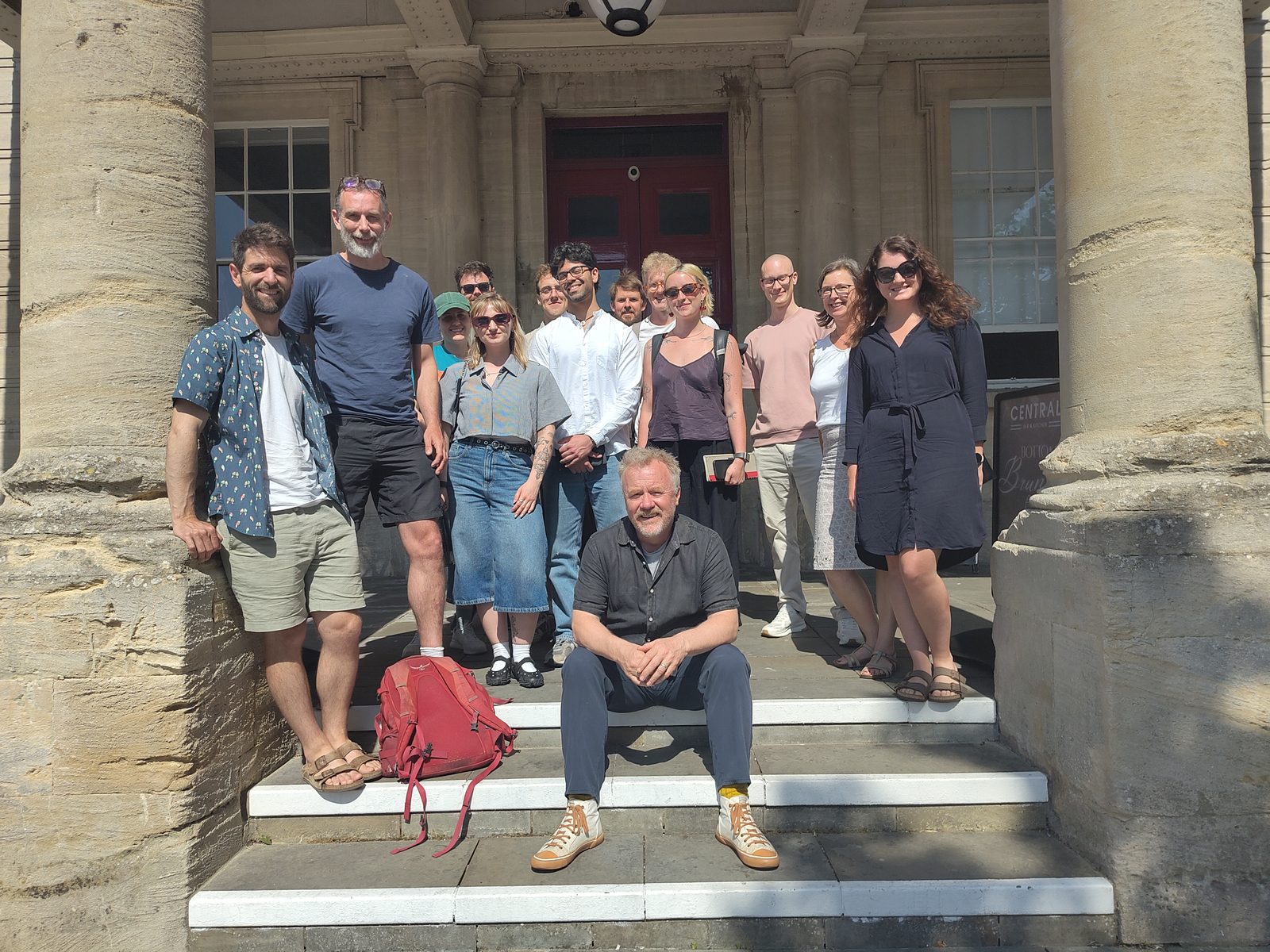 The MHW team on the steps of Stroud Subscription Rooms after the Re-Use Atlas talk